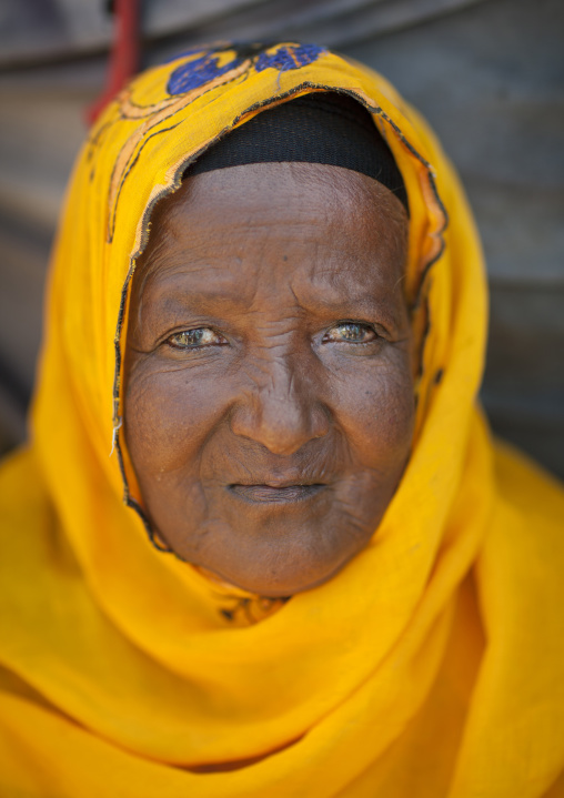 Portrait Of A Senior Woman Wearing A Yellow Veil, Hargeisa, Somaliland
