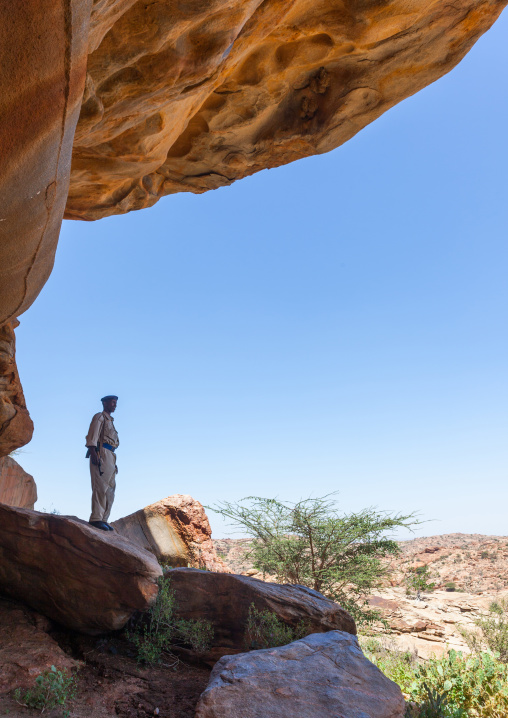 Police escort in laas geel rock art caves, Woqooyi Galbeed region, Hargeisa, Somaliland