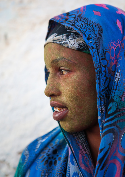 Portrait of a somali girl with qasil on her face, North-Western province, Berbera, Somaliland