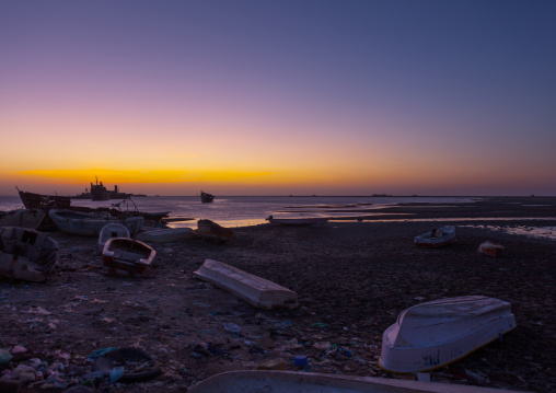 Stationing boats near the beach at sunset, North-Western province, Berbera, Somaliland