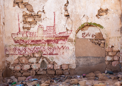 Boat drawn on the walls of an old house, North-Western province, Berbera, Somaliland