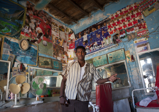 A Barber Inside His Barbershop Local, Berbera, Somaliland