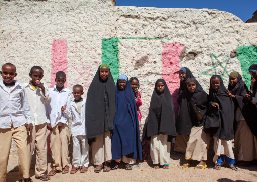Somali children in the street going to school, North-Western province, Berbera, Somaliland