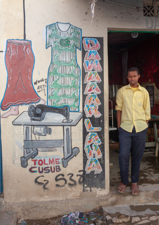 Somali man working in a tailor shop, Woqooyi Galbeed region, Hargeisa, Somaliland