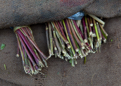 Khat Stalks Sticking Out Of A Canvas Sack, Boorama, Somaliland