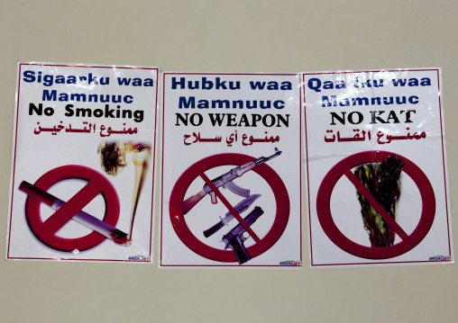 Smoke Weapon And Drugs Prohibition Sign At The Berbera Airport, Somaliland