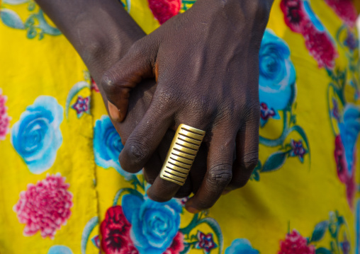 Toposa tribe rings on the fingers of a woman, Namorunyang State, Kapoeta, South Sudan