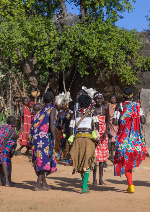 Larim tribe women dancing during a wedding celebration, Boya Mountains, Imatong, South Sudan