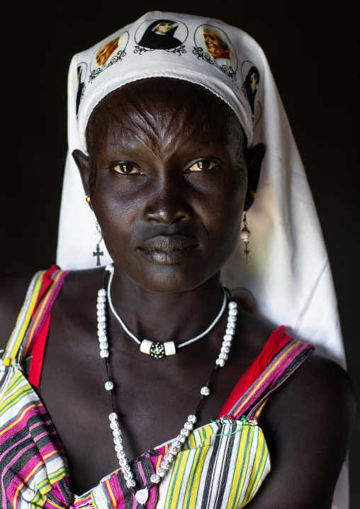Portrait of a Mundari tribe nun with scarifications on the forehead, Central Equatoria, Terekeka, South Sudan