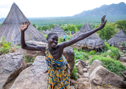 Lotuko tribe woman performing a welcome dance, Central Equatoria, Illeu, South Sudan