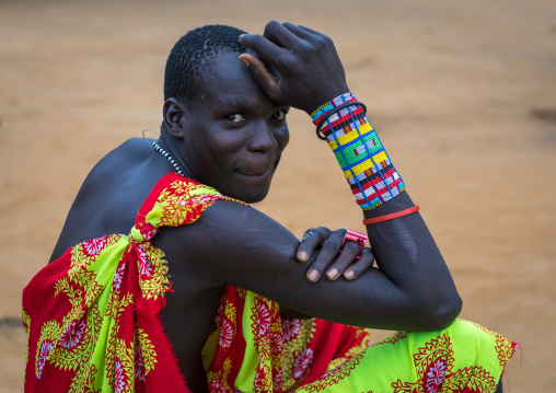 Larim tribe man with big beaded bracelets, Boya Mountains, Imatong, South Sudan