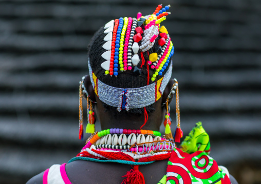 Portrait of a Larim tribe woman wearing a decorated headwear, Boya Mountains, Imatong, South Sudan
