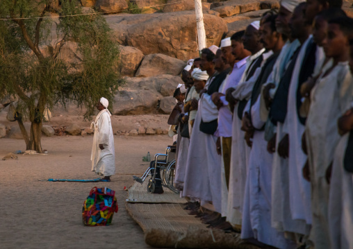Sudanese sufi men praying in Khatmiyah  mosque, Kassala State, Kassala, Sudan