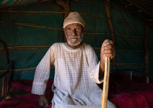 Rashaida tribe man inside his tent, Kassala State, Kassala, Sudan