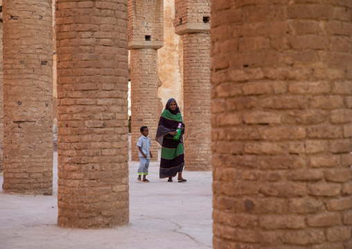 Sudanese mother and child in Khatmiyah  mosque prayer hall, Kassala State, Kassala, Sudan