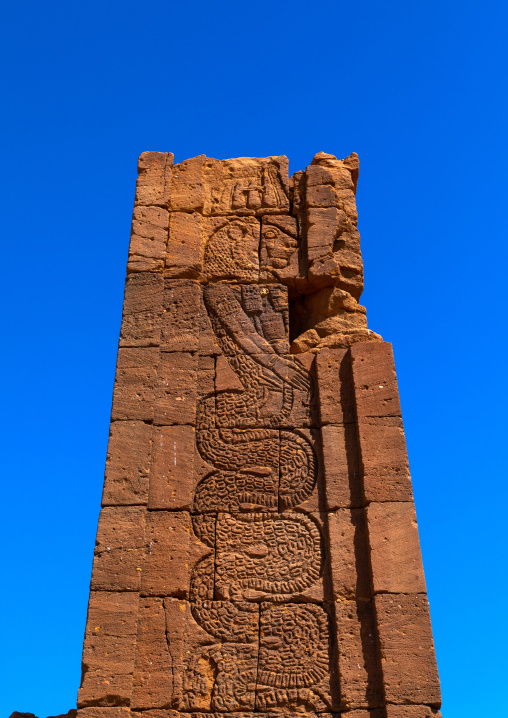 Apedemak as a coiled snake with lion head in temple of Apedemak, Nubia, Naqa, Sudan