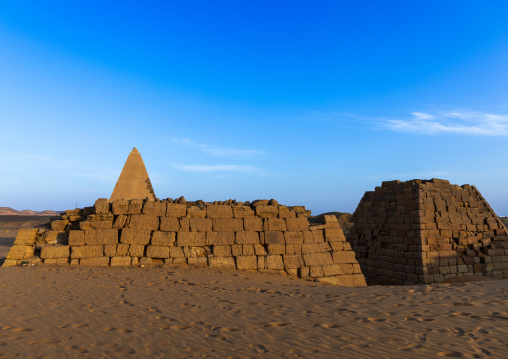 Pyramids and tombs in royal cemetery of Bajrawiya, Northern State, Meroe, Sudan