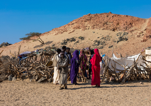 Beja tribe people in a traditional village, Red Sea State, Port Sudan, Sudan