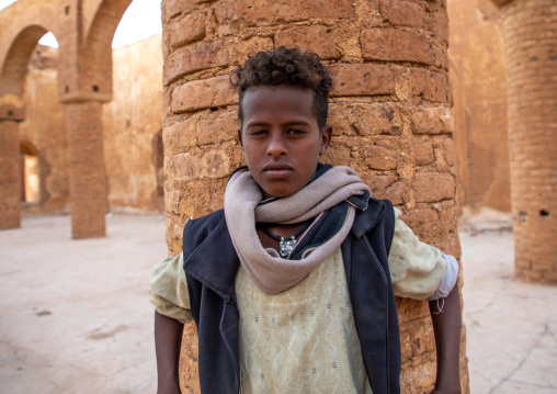 Sudanese boy in the Khatmiyah  mosque prayer hall, Kassala State, Kassala, Sudan