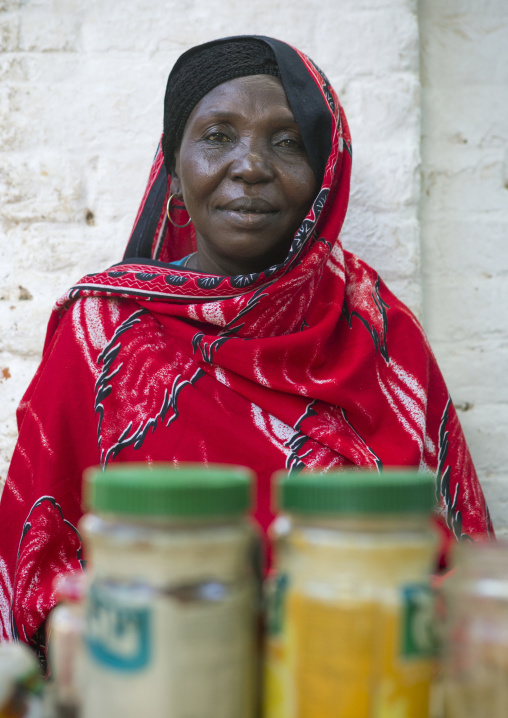Sudan, Kassala State, Kassala, woman selling food at market