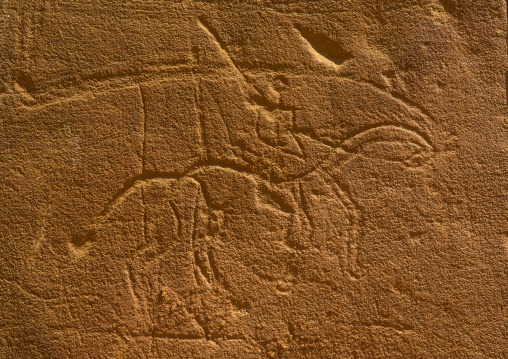 Sudan, Nubia, Naga, man riding a horse carving on the elephant temple at musawwarat es-sufra