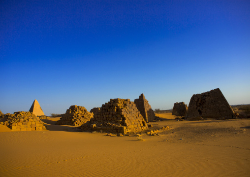 Sudan, Kush, Meroe, pyramids and tombs in royal cemetery of bajrawiya