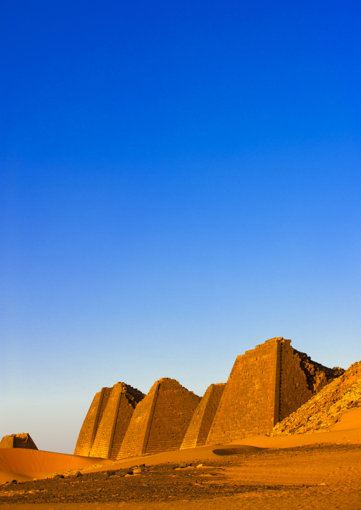 Sudan, Kush, Meroe, pyramids and tombs in royal cemetery