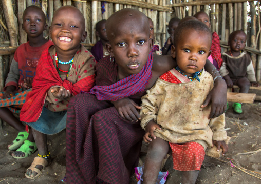 Tanzania, Ashura region, Ngorongoro Conservation Area, maasai children inside a school