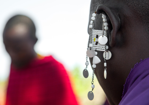 Tanzania, Ashura region, Ngorongoro Conservation Area, maasai beaded earring worn by women