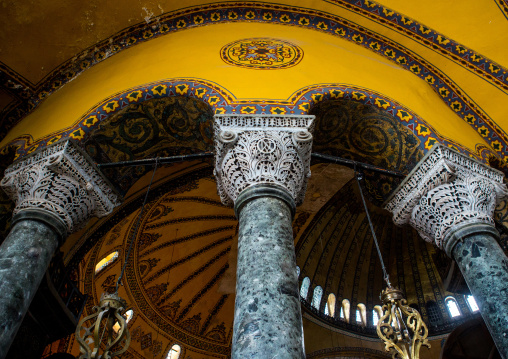 Pillars and arches inside Hagia Sophia, Sultanahmet, istanbul, Turkey