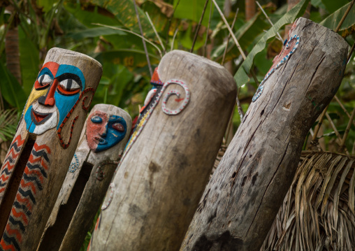 Painted slit drums in the Small Nambas tribe, Malekula island, Gortiengser, Vanuatu