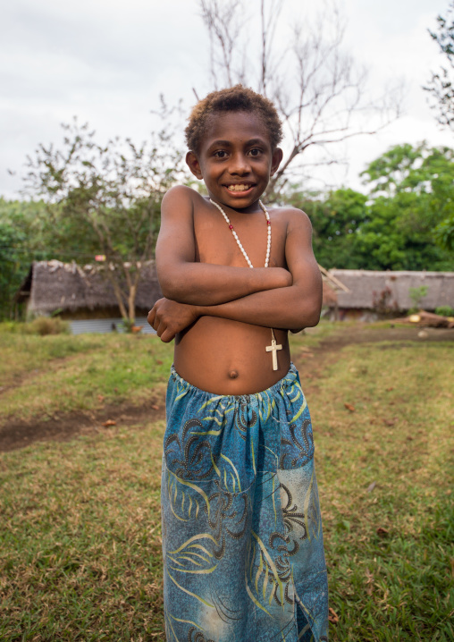 Portrait of a Ni-Vanuatu girl with a christian cross, Malampa Province, Malekula Island, Vanuatu