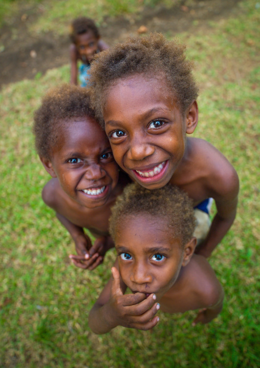 Group of smiling Ni-Vanuatu children seen from above, Malampa Province, Malekula Island, Vanuatu