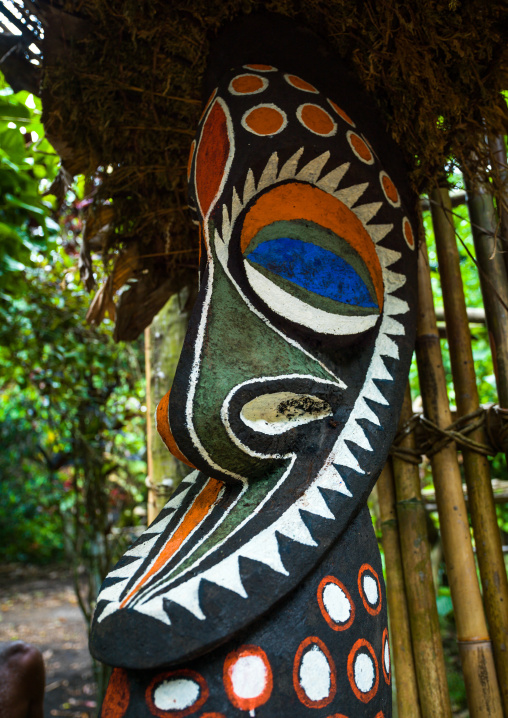 Painted grade statue in the forest made with tree ferns, Ambrym island, Fanla, Vanuatu