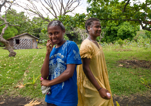 Young women covered in flour during a traditional wedding, Malampa Province, Ambrym island, Vanuatu