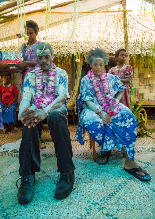 Couple covered in flour during a traditional wedding, Malampa Province, Ambrym island, Vanuatu