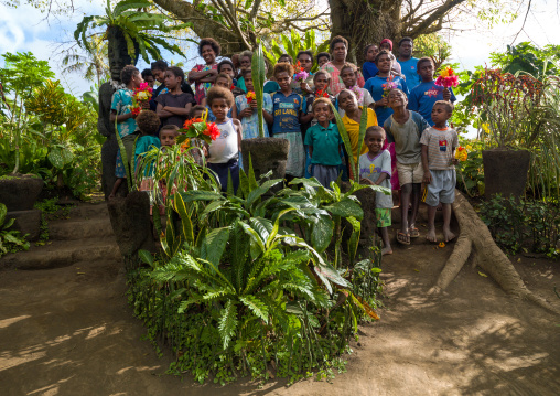 Pupils with their teachers in a school garden, Espiritu Santo, Luganville, Vanuatu