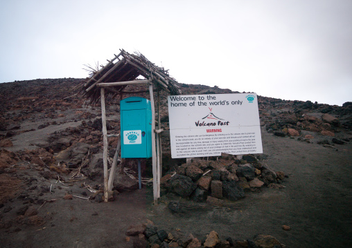 Letter box on mount Yasur in the only known post box on an active volcano, Tanna island, Mount Yasur, Vanuatu