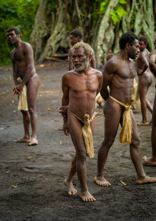 Tribesmen wearing penis sheaths called nambas, Tanna island, Yakel, Vanuatu