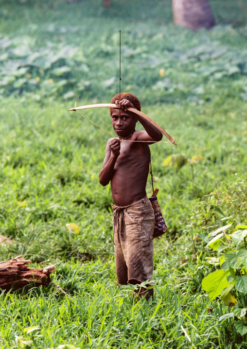 Portrait of a boy hunting with a bow, Malampa province, Malekula island, Vanuatu