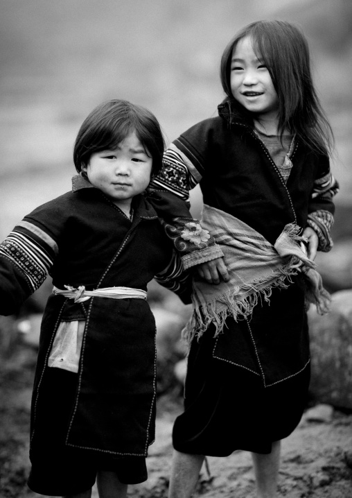 Black hmong kids in traditional clothes, Sapa, Vietnam