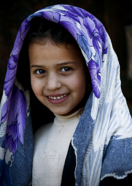 Smily Yemeni Girl Under A Purple Scarf, Amran, Yemen