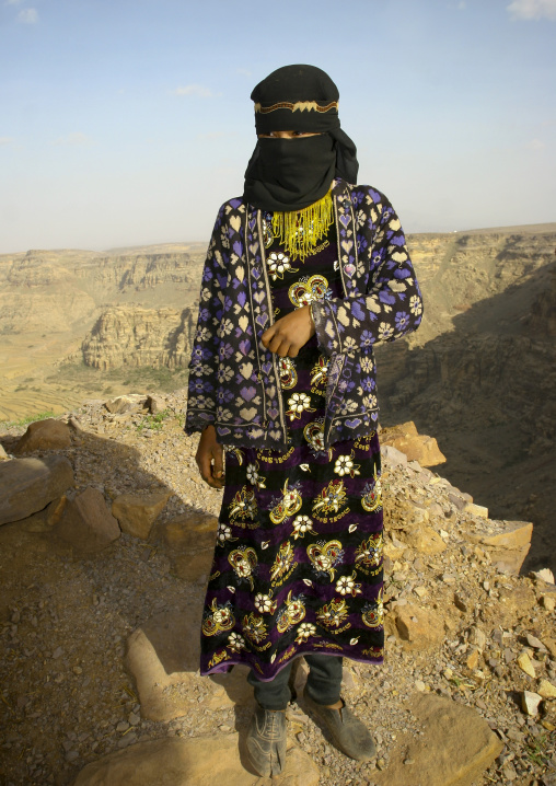Teenage Girl Standing On The Mountain, Hababa, Yemen