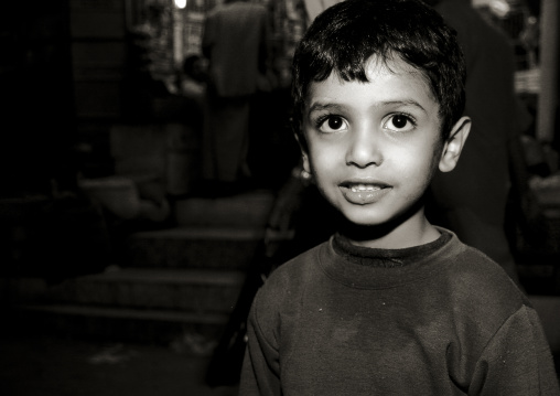Black And White Portrait Of A Yemeni Boy With Big Black Eyes, Al Hodeidah, Yemen