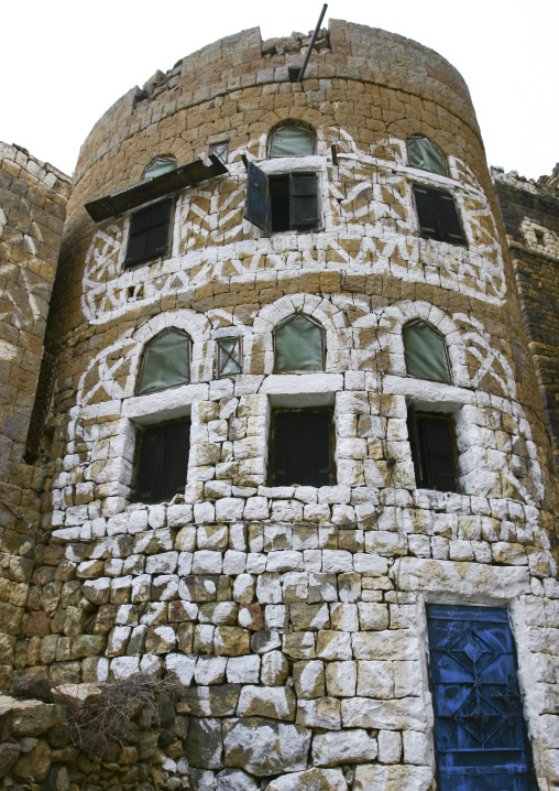 Four Storey Brick House Decorated With White Paintings, Al Hajjara, Yemen